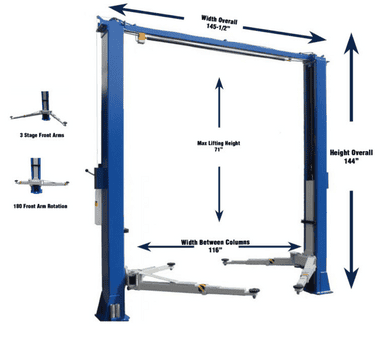 Ideal TP10KAC-DX 10,000 lb. ALI Certified 2-Post Bi-Symmetric Clear Floor Lift